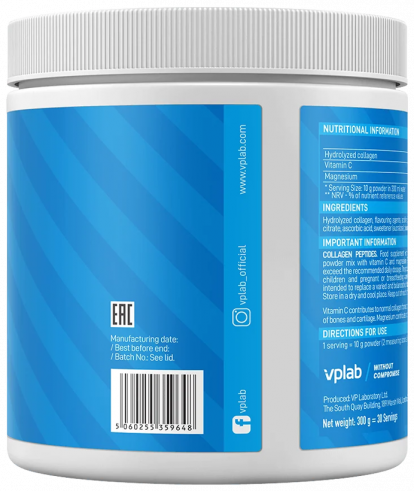 VP Laboratory Collagen Peptides, Коллаген Пептидс, 300 грамм