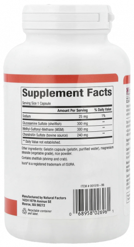 Natural Factors MSM Joint Formula, МСМ Джойнт Формула, 180 капсул