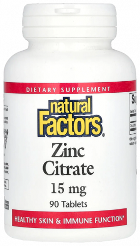 Natural Factors Zinc Citrate 15 mg, 90 таблеток