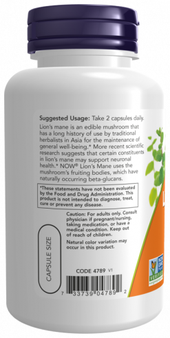 NOW Org Lion's Mane Mushroom, 60 капсул