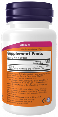 NOW Vitamin A 10000 IU, 100 капсул