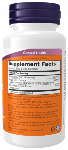 NOW Alpha Lipoic Acid 600 mg, 60 капсул