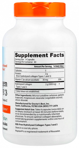 Doctor's Best Collagen Types 1 and 3 with Vitamin C, 240 капсул