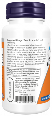 NOW L-Carnitine 500 mg, 60 капсул