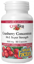 Natural Factors Super strength cranberry concentrate, Суперсильный клюквенный концентрат, 90 капсул