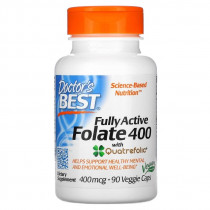 Doctor's Best Fully Active Folate 400, Фолиевая кислота с витамином С, 90 вег.капс
